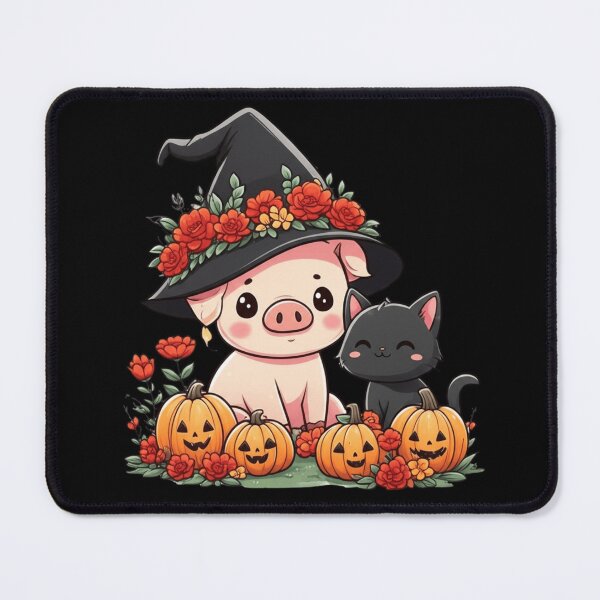 Item preview, Flower Crown Magic – Cute Chibi Pig Witch with Black Cat Kawaii Halloween Design designed and sold by ColorSplash123.