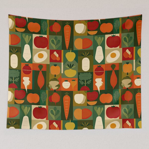 Item preview, Colorful Veggie Pattern– Fun All Over Print with Tomatoes,Midcentury Modern Vibes designed and sold by Kybruno's Creations.