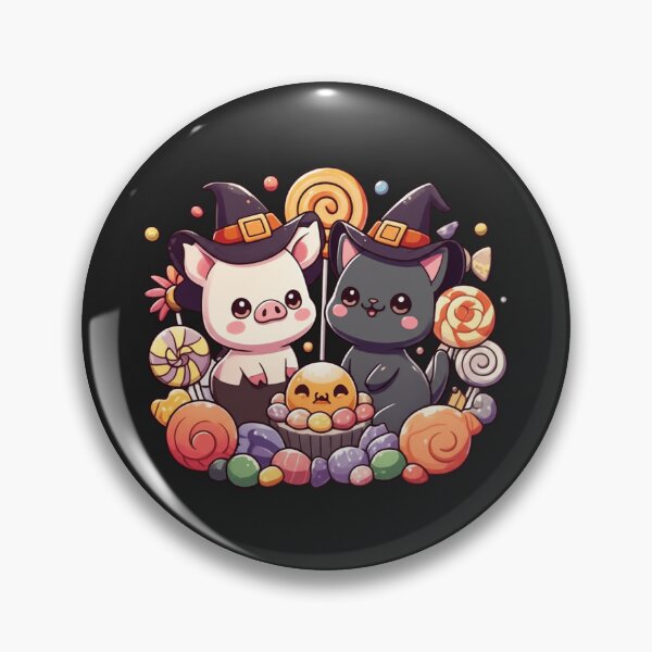 Item preview, Candy Party Duo – Cute Chibi Pig and Black Cat Kawaii Halloween Design designed and sold by ColorSplash123.