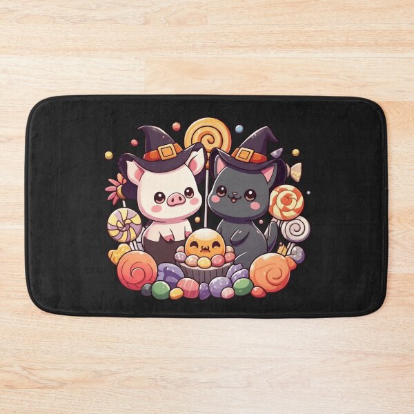Item preview, Candy Party Duo – Cute Chibi Pig and Black Cat Kawaii Halloween Design designed and sold by ColorSplash123.