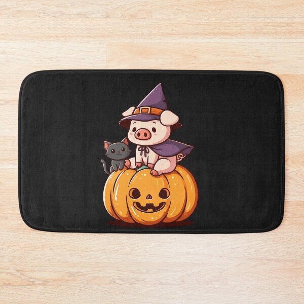 Item preview, Pumpkin Ride – Cute Chibi Pig Witch with Black Cat Kawaii Halloween Design designed and sold by ColorSplash123.