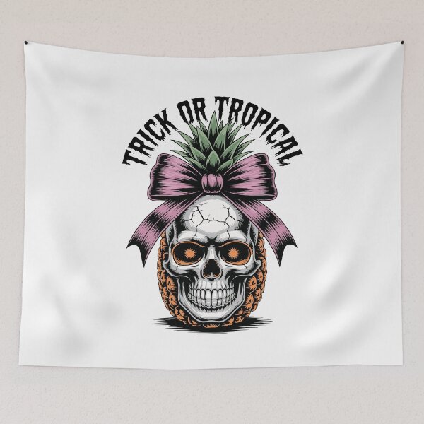 Item preview, Pineapple Skull with Violet Bow Tropical Goth Fusion Art designed and sold by Betsytiptoe.