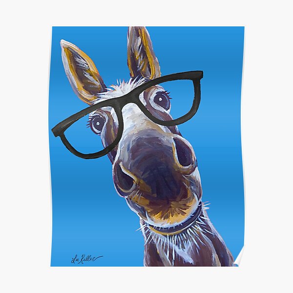 Funny Donkey art, Smart Donkey with glasses Poster