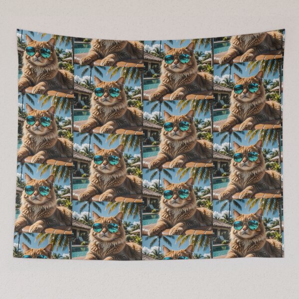 Item preview, Ginger cat lounging poolside designed and sold by Felinefamiliar.