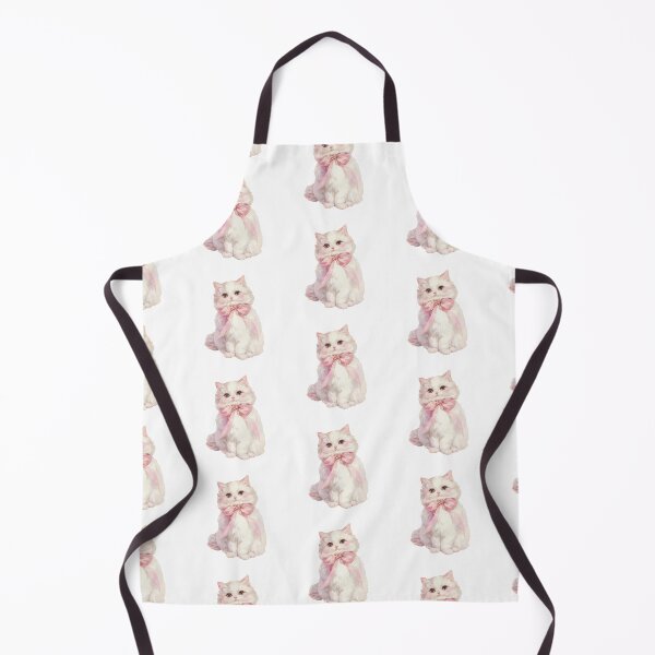 Item preview, fluffy white cat wearing pink bow designed and sold by viviofthevalley.