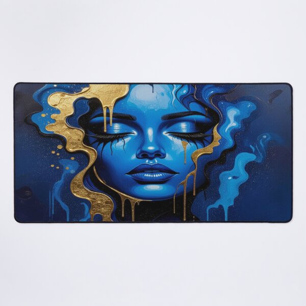 Artikelvorschau, Blue & Gold Flow – Surreal Beauty meets Digital Elegance entworfen und verkauft von FotoworldEdel.