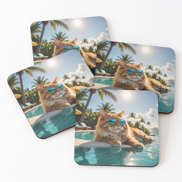 Item preview, Ginger cat lounging poolside designed and sold by Felinefamiliar.