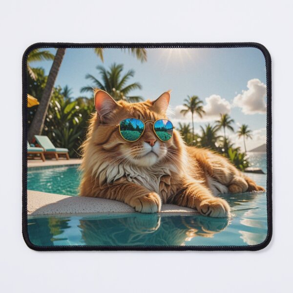 Item preview, Ginger cat lounging poolside designed and sold by Felinefamiliar.