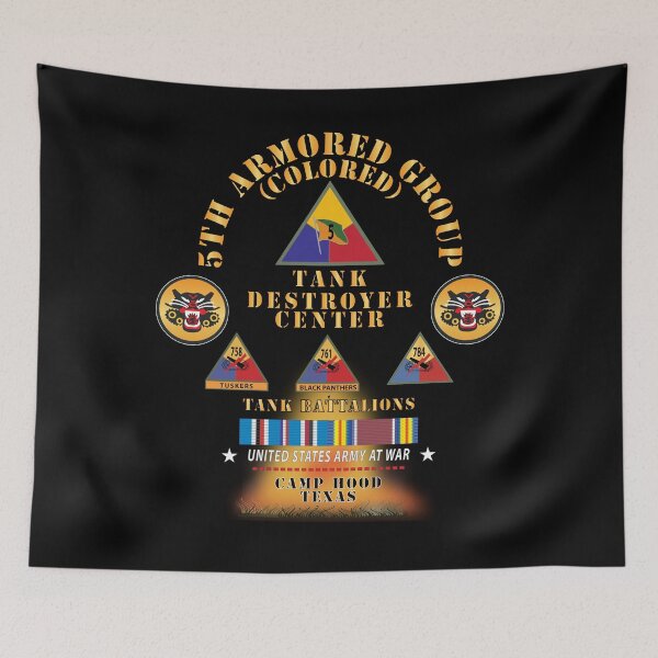 Item preview, 5th Armored Group -  Camp Hood, TX w Fire - w 758, 761, 784th Tank Bn SSI w DUI - AM SVC X 300 designed and sold by Military Insignia Products.