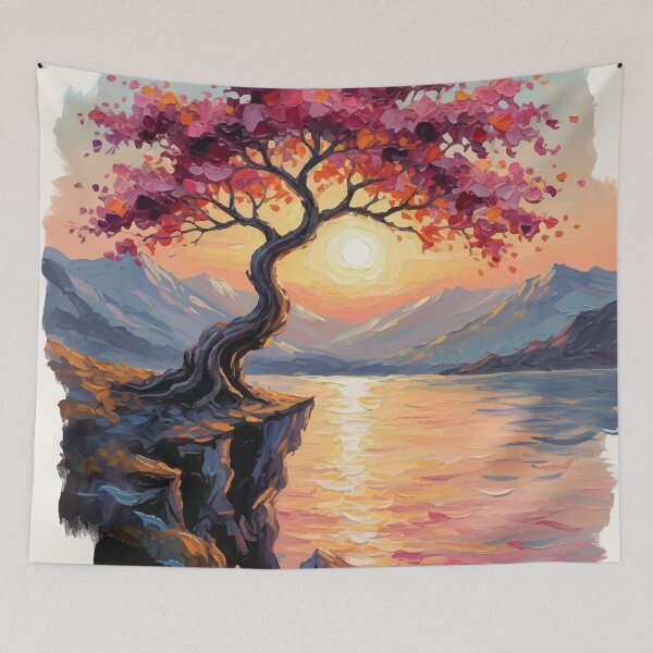 Item preview, Vibrant Oil Paint Bonsai Sunset designed and sold by jhharoon.