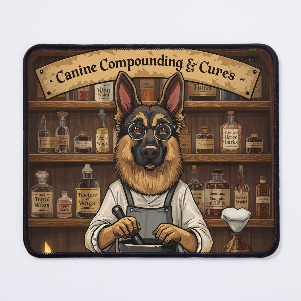 Item preview, Fantasy German Shepherd Apothecary Vintage Pharmacy Art designed and sold by Dewer Shop.