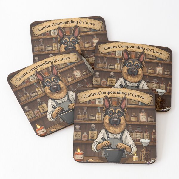 Item preview, Fantasy German Shepherd Apothecary Vintage Pharmacy Art designed and sold by Dewer Shop.