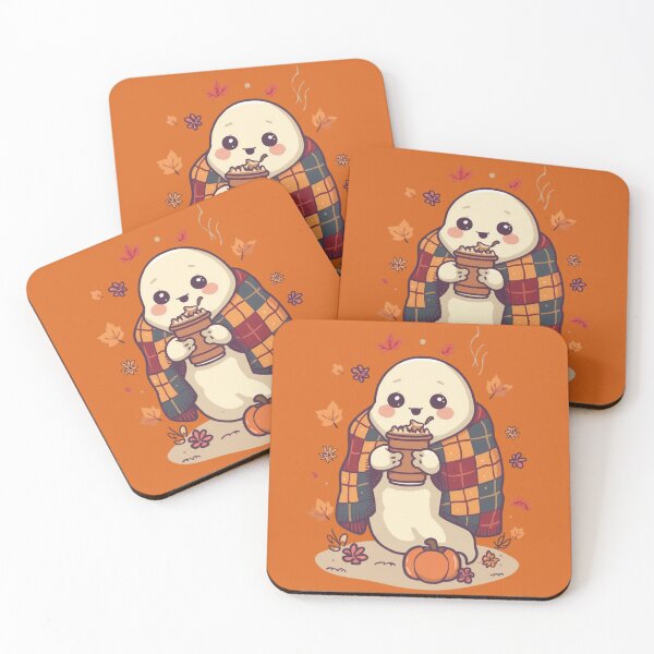 Item preview, Adorable ghost wrapped in autumn blanket illustration designed and sold by Monascreativeempire.