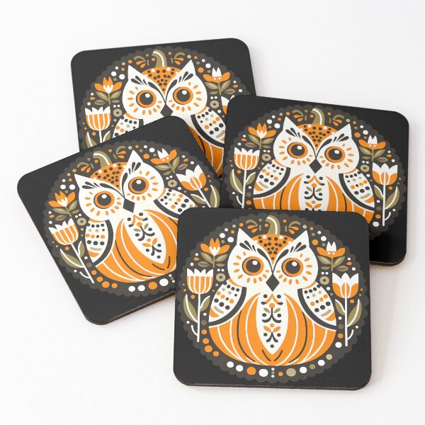 Item preview, Halloween Owl with Tulips - heidiannemorris Scandinavian Folk Art designed and sold by FOLK ART FUSION by heidiannemorris.