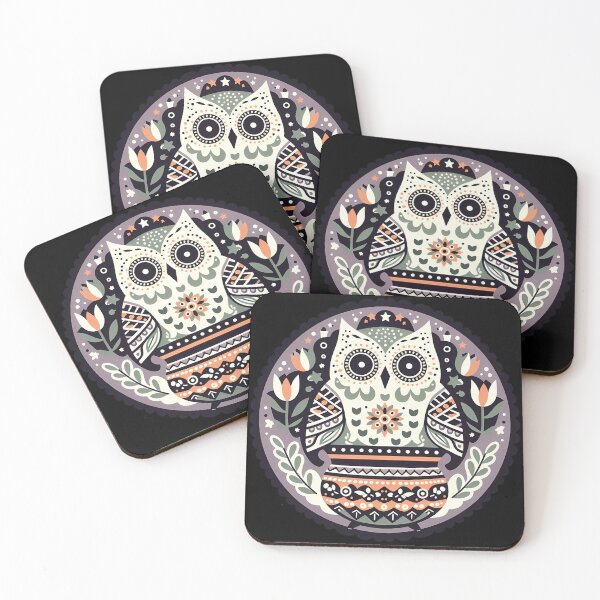 Item preview, Halloween Owl with Floral Frame - heidiannemorris Scandinavian Folk Art designed and sold by FOLK ART FUSION by heidiannemorris.