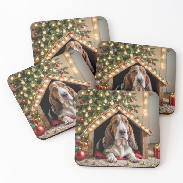 Item preview, Basset Hound In a Christmas Doghouse With Glowing Lights designed and sold by Maria Dryfhout.