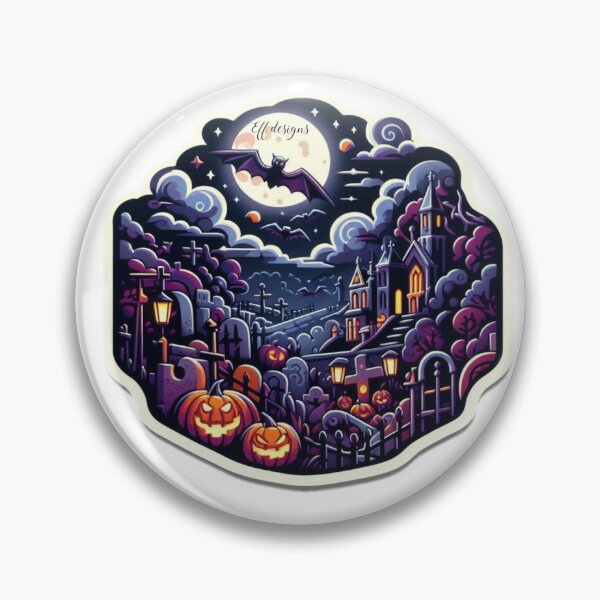 Item preview, Haunted Graveyard Sticker – Moonlit Scene with Church & Pumpkins designed and sold by effdesigns.