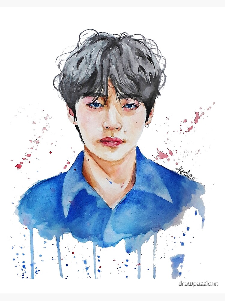 BTS V (Kim Taehyung) colored pencil drawing, BTS fan art Water Bottle