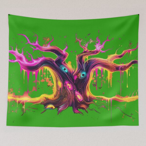 Item preview, Neon Haunted Tree – Dripping Halloween Graffiti Art designed and sold by AlexLineArt.