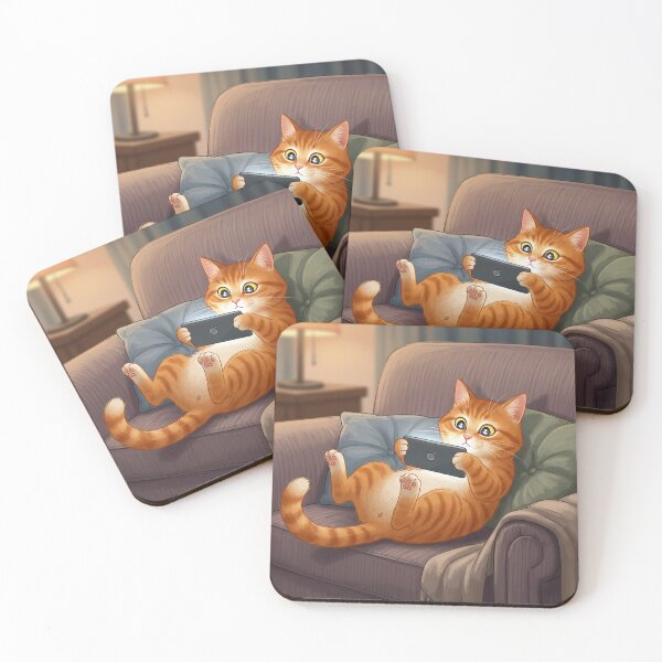 Item preview, Cute Orange Tabby Cat Gaming Chilling on Couch Art designed and sold by Dewer Shop.