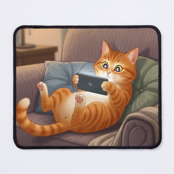 Item preview, Cute Orange Tabby Cat Gaming Chilling on Couch Art designed and sold by Dewer Shop.