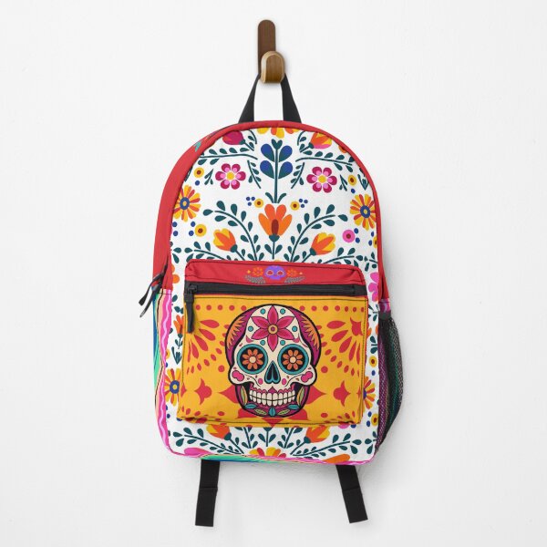 Item preview, Colorful Mexican Folk Art Sugar Skull Backpack designed and sold by ChidoVibes.