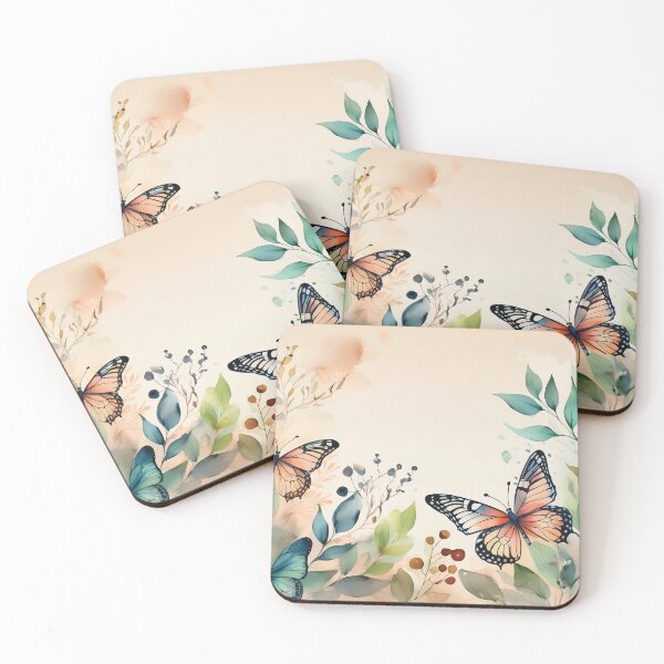 Item preview, NEUTRAL Fall season minimalist butterflies and leaves, beige and green neutral colors leaf outlines watercolour painting, vintage, white background autumn theme leaf watercolour  designed and sold by navitalidesign.