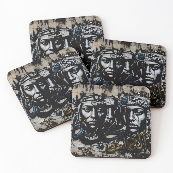 Item preview, Sad faces on a graffiti wall with black charcoal and artistic effects to highlight the work designed and sold by jotcar.