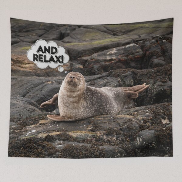 Item preview, AND RELAX! Common Seal on rocks in Loch Roe Scotland designed and sold by CEastwoodPhotos.