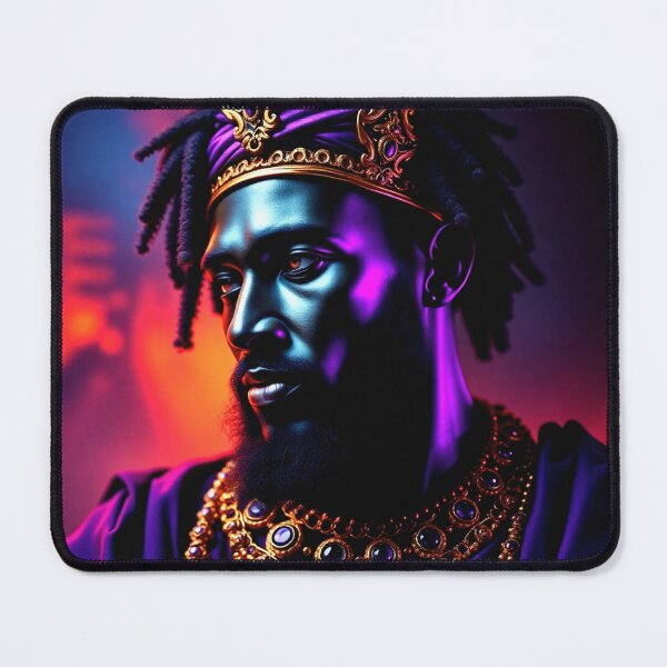 Item preview, Mansa Musa Wealthiest King to Ever Live - Black King Portrait with Dreadlocks, Gold Crown, Jewelry, Neon Purple & Orange Lighting, Hyper-Realistic Fantasy Art designed and sold by LoomylooDesigns.
