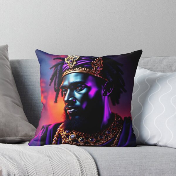 Item preview, Mansa Musa Wealthiest King to Ever Live - Black King Portrait with Dreadlocks, Gold Crown, Jewelry, Neon Purple & Orange Lighting, Hyper-Realistic Fantasy Art designed and sold by LoomylooDesigns.