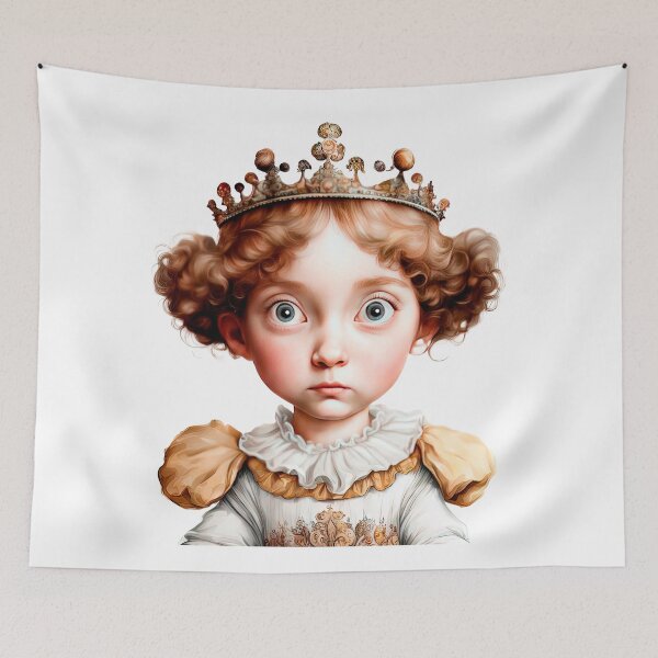 Item preview, Wide-Eyed Little Queen: Whimsical Royal Child Portrait designed and sold by LanaGustavsson.