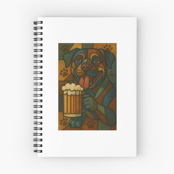 Item preview, Cheerful cubist artistic style rottweiler with beer designed and sold by Furidian Lifestyle.