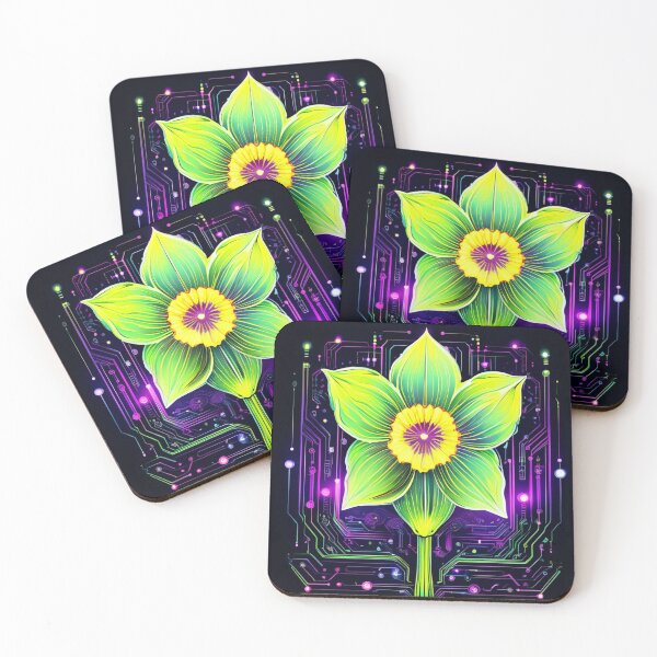 Item preview, Daffodil Glow – Neon Yellow Flower Illustration with Futuristic Vibes designed and sold by Naturalite19.