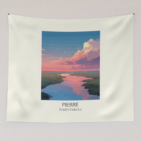 Item preview, Pierre South Dakota Vintage Poster | State Capital Sunset Art Print | Missouri River Scenery Decor designed and sold by TuncGK.