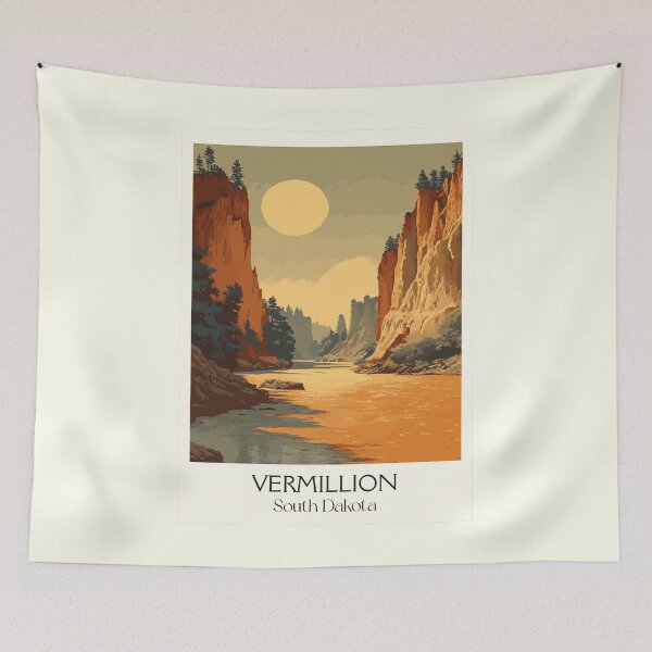 Item preview, Vermillion South Dakota Vintage Poster | Missouri River Bluffs Art Print | University Town Decor designed and sold by TuncGK.