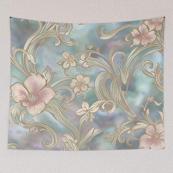 Item preview, Pink Flowers and Spiral Branches with Pearlescent Background designed and sold by Ciervo Primavera.