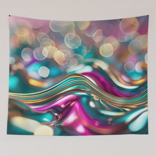 Item preview, Glossy Colorful Abstract Wave – Chrome Lines with Bokeh Lights designed and sold by Harmonic_Layers.
