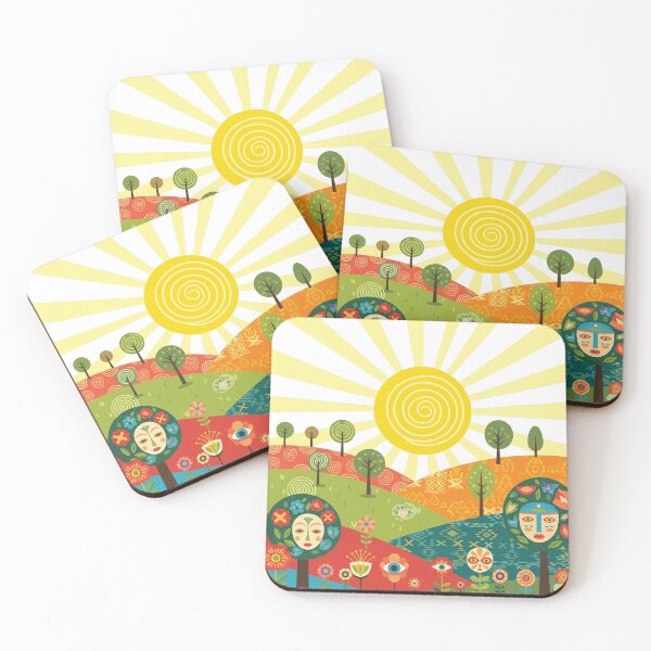 Item preview, Folk Sun and Faces – Vibrant Surreal Landscape Art designed and sold by Neuroscribble.