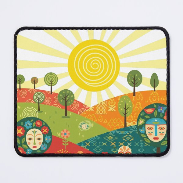 Item preview, Folk Sun and Faces – Vibrant Surreal Landscape Art designed and sold by Neuroscribble.