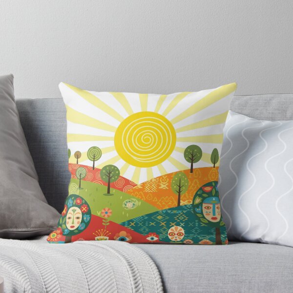 Item preview, Folk Sun and Faces – Vibrant Surreal Landscape Art designed and sold by Neuroscribble.