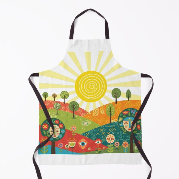 Item preview, Folk Sun and Faces – Vibrant Surreal Landscape Art designed and sold by Neuroscribble.
