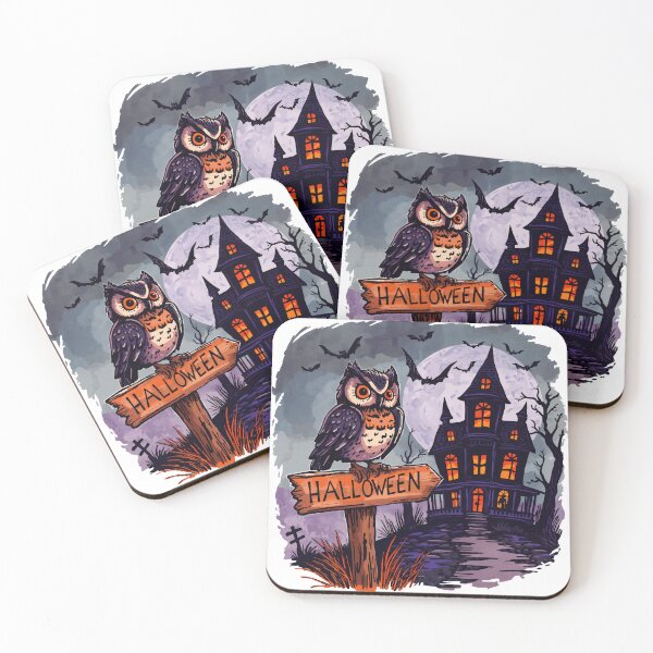 Item preview, Haunted Owl and Spooky House – Gothic Halloween Night Scene designed and sold by sherifshaaban.