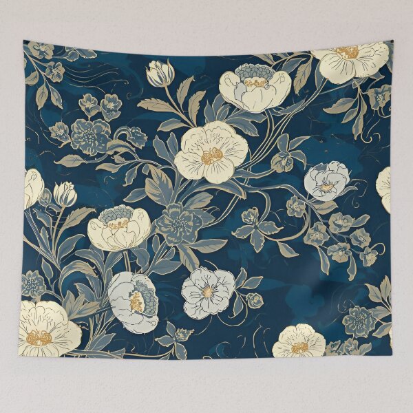Item preview, Floral Print with Blue Background designed and sold by Ciervo Primavera.