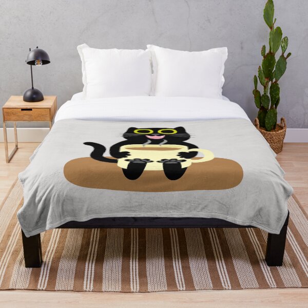 Aperçu de l'œuvre Chat noir rieur avec tasse à café - Design amusant pour amoureux des chats créée et vendue par fishdesigns.