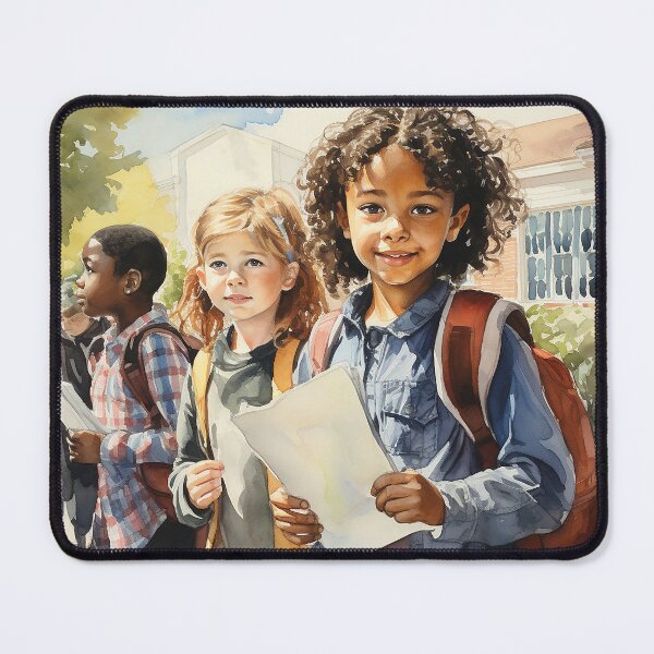 Item preview, Back To Learning - Kids Waiting At The Bus Stop On The Way To School - Children Art - Watercolor Art designed and sold by CastleBySea.