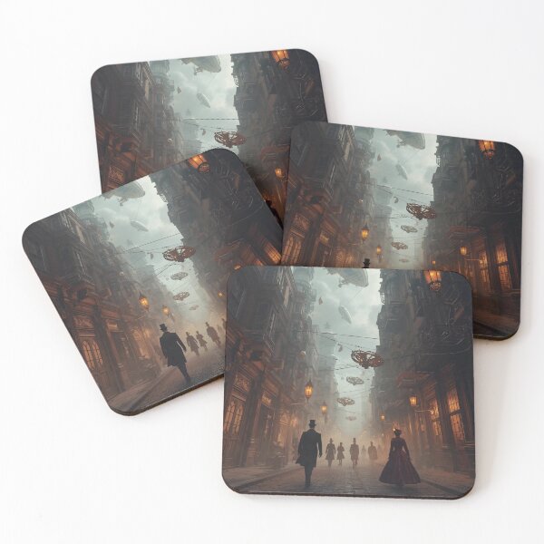 Item preview, Steampunk Adventure Cityscape – Airships and Victorian-Inspired Streets designed and sold by Vividly-Red.