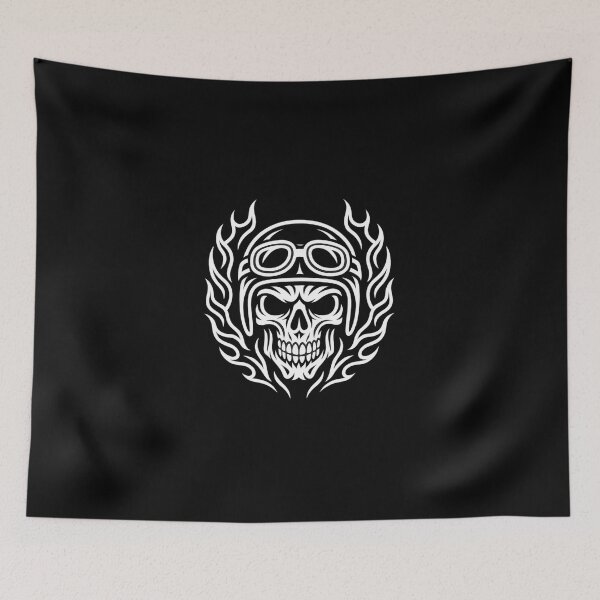 Item preview, Skull Rider Tribal · Skull Biker Tribal · Motorcycle Helmet Skull Flames Back Print designed and sold by DjokosDisigns.