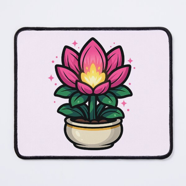 Item preview, Bright Chibi Lotus Flower in a Pot – Kawaii Plant Art designed and sold by Ahau Designs.