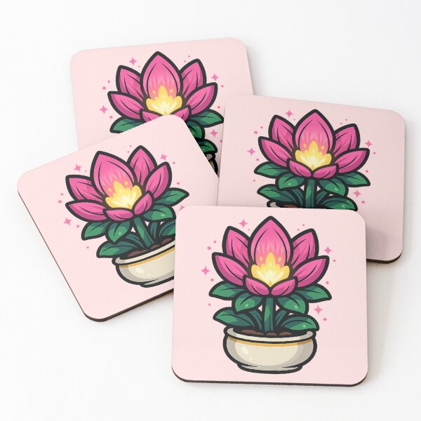 Item preview, Bright Chibi Lotus Flower in a Pot – Kawaii Plant Art designed and sold by Ahau Designs.